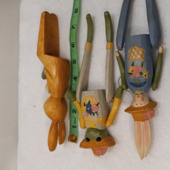 Wooden Figurines Frog & Rabbit W/ moving arms/legs & One Rabbit that sits . - Picture 7 of 7